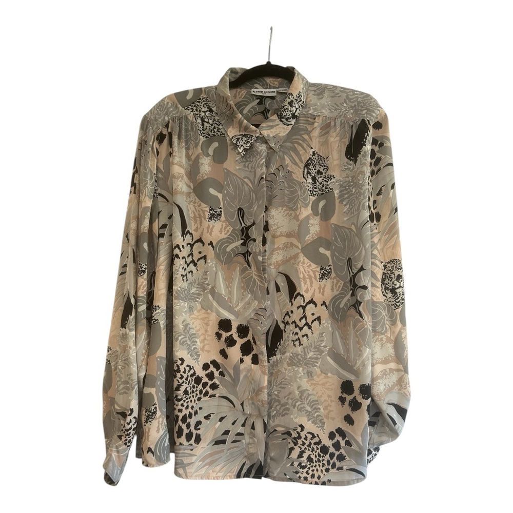 Alfred Dunner Blouse Women Plus 24W Animal Print Tan Gray Cats Secretary Vintage